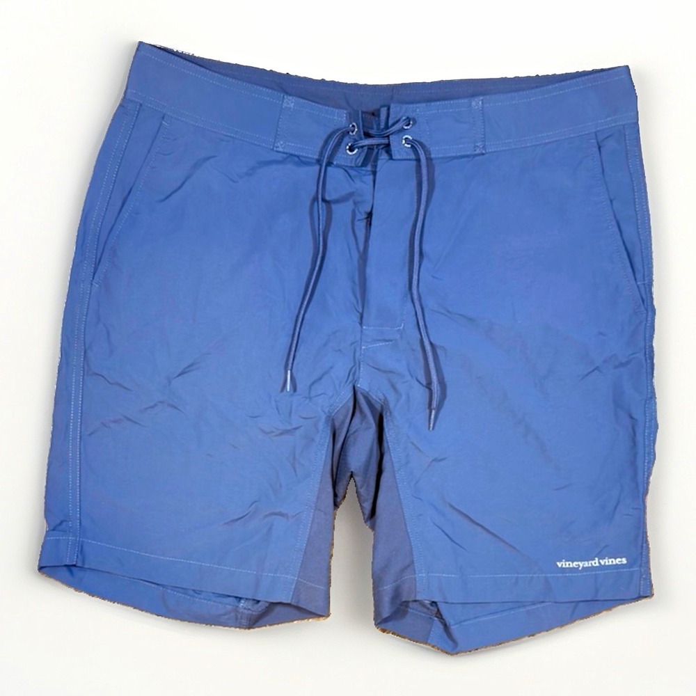 Vineyard Vines Men's Swim Trunks Blue Solid Mesh Lined Drawstring Size 34
